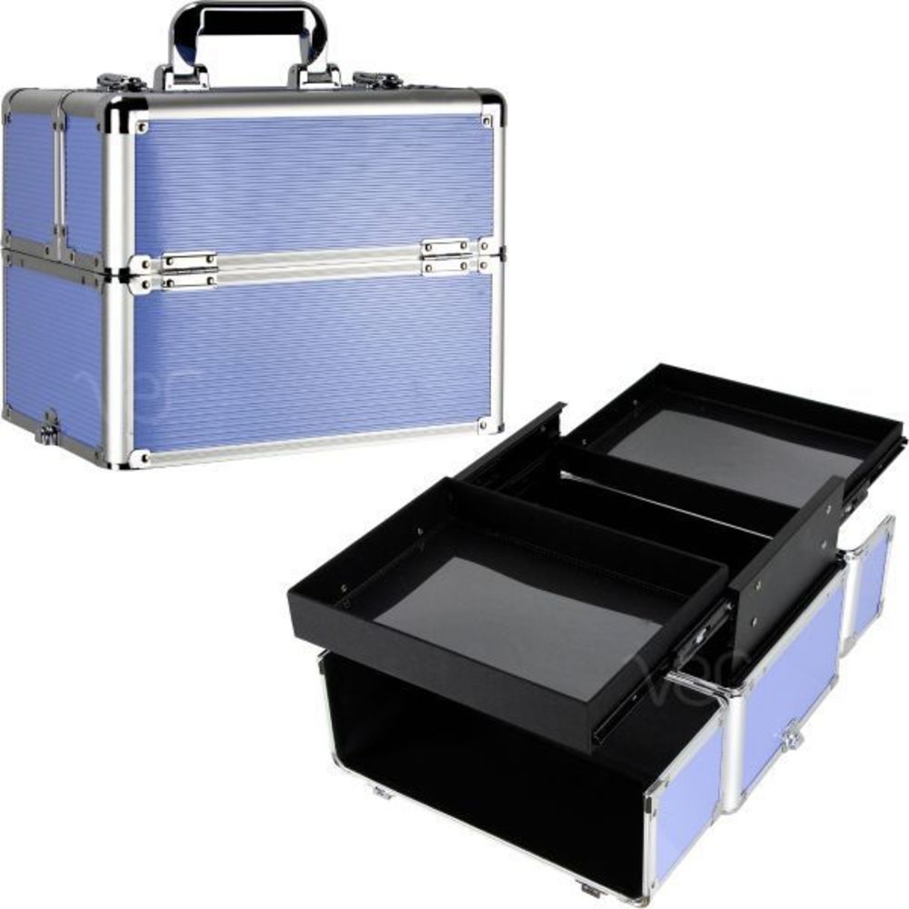 Lavender Aluminum Cosmetics Case Professional Makeup Train with 2 Slide Drawers